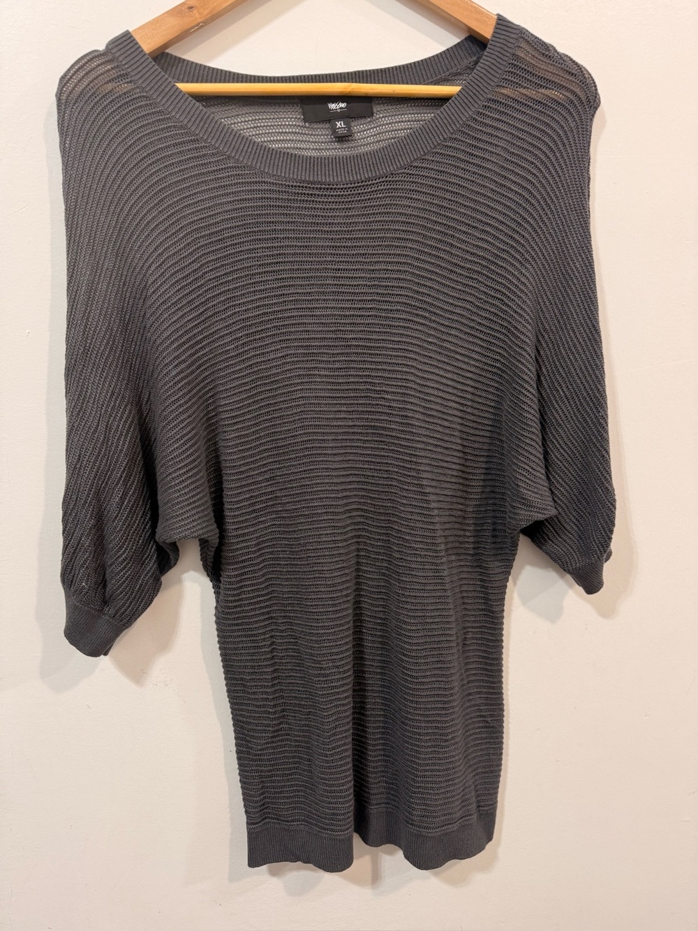 Mossimo Gray Dolman Sleeve Women's Ribbed See Thru Summer Pullover Top Size XL